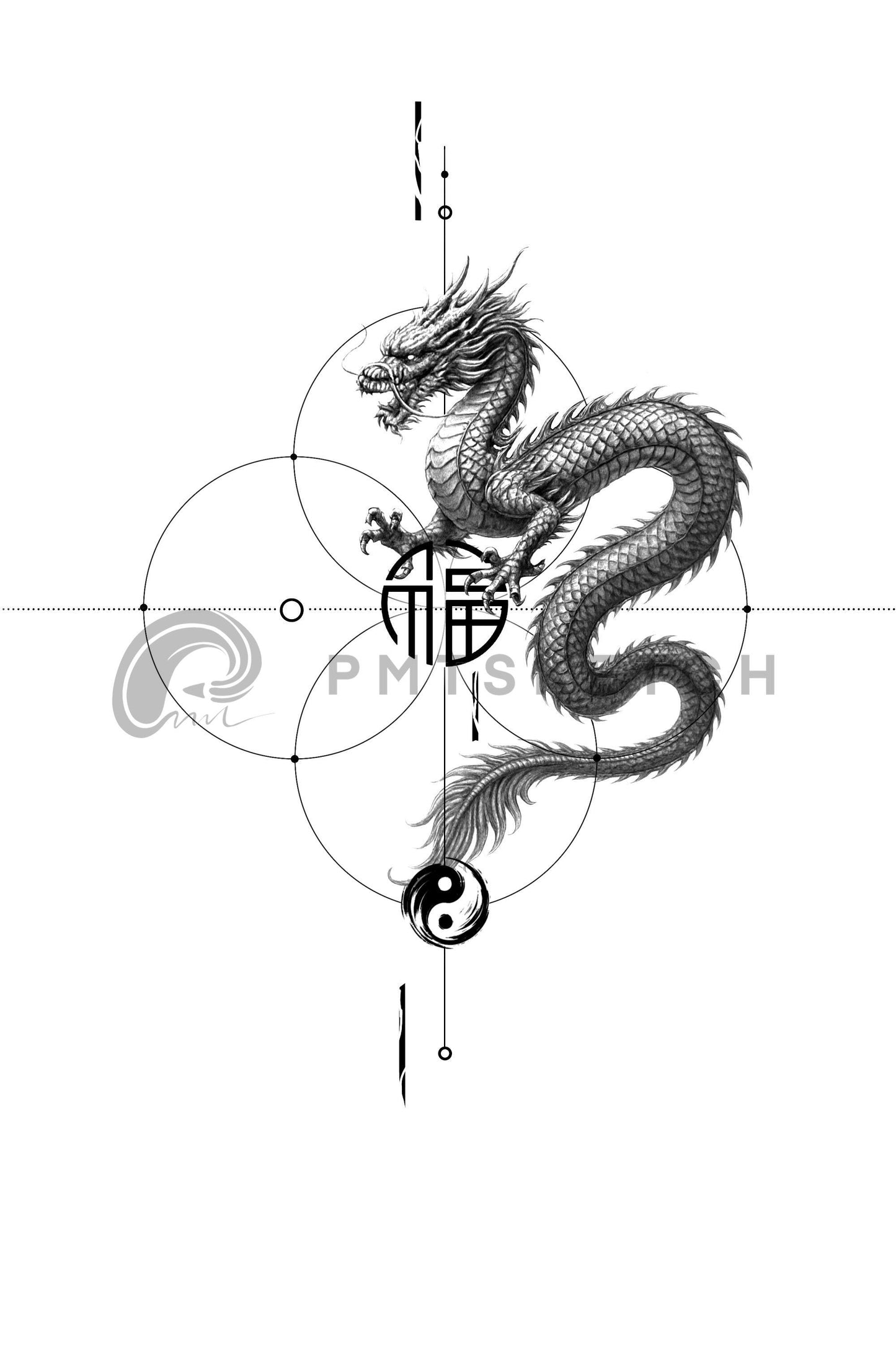 Asian Dragon / Yin Yang / Longevity
