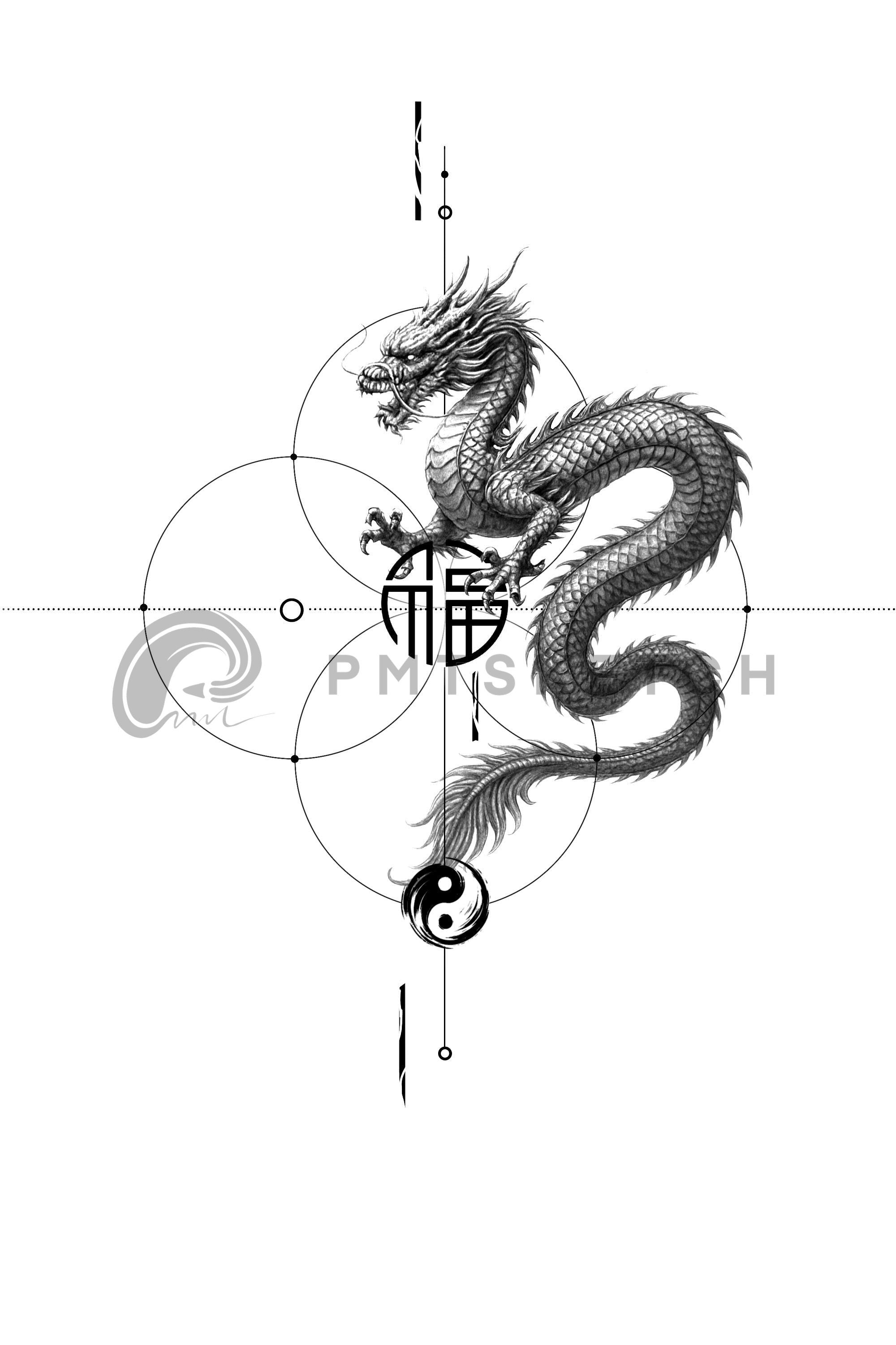 Dragon Asiatique / Yin Yang / Longévité