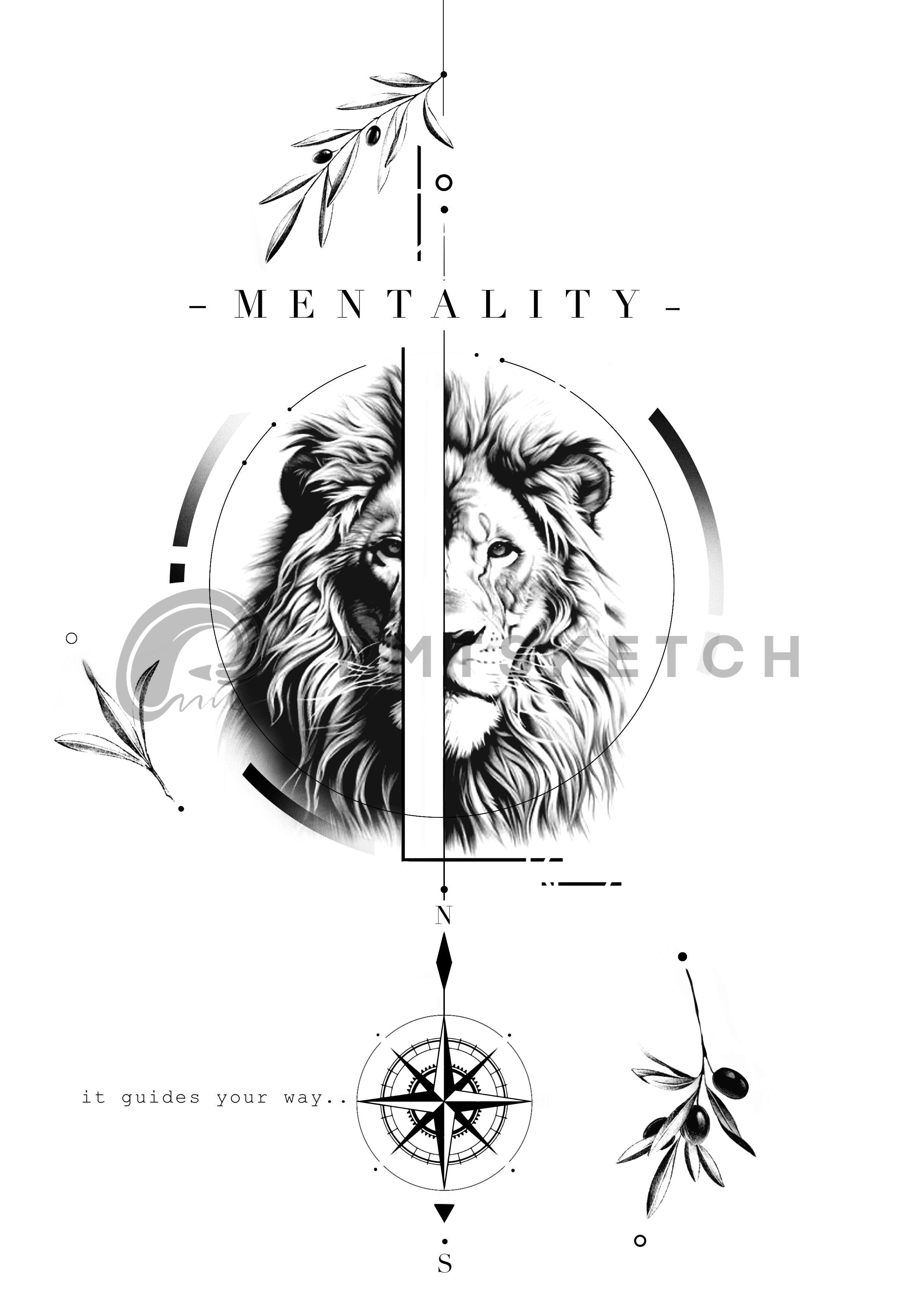 Concept Design No. 149: Lion Mentality Tattoo – Compass & Strength Template