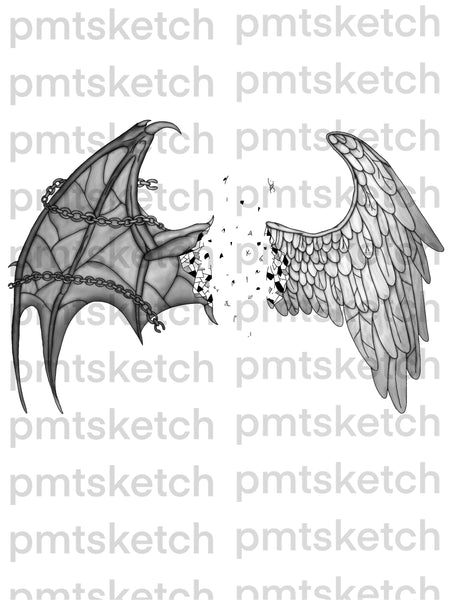 angel vs devil wings tattoo