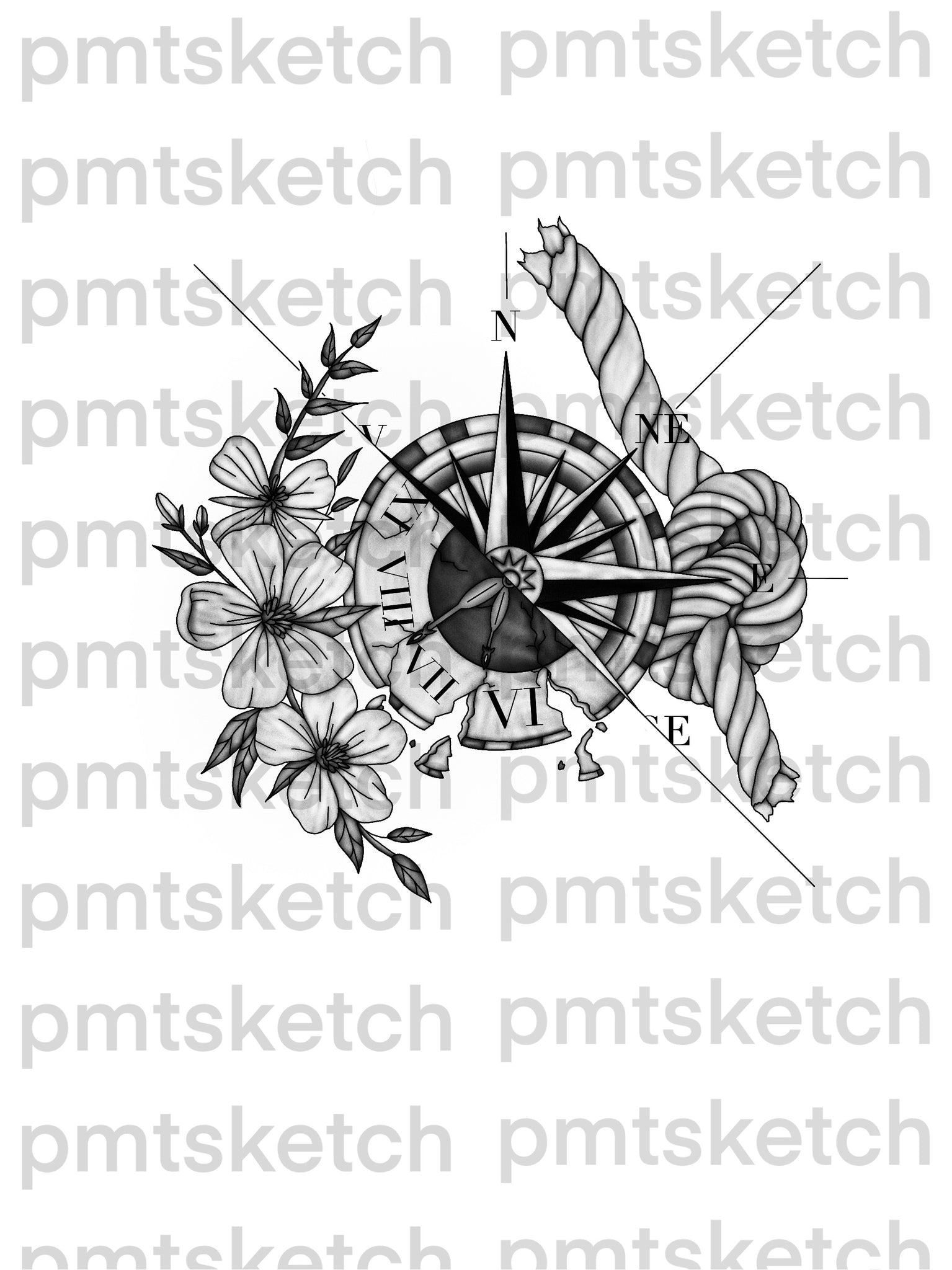 Shaded Compass / Clock / Flowers