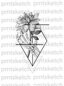 Shaded Skeleton Hand / Flower