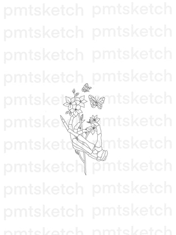 Skeleton Hand / Butterflies / Flower