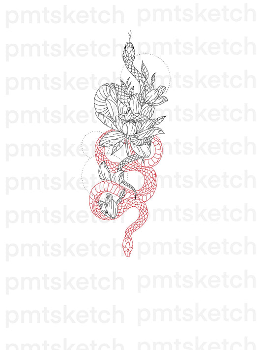 Snakes / Flowers / Black - Red