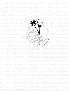 Wave / Sun / Palm Trees