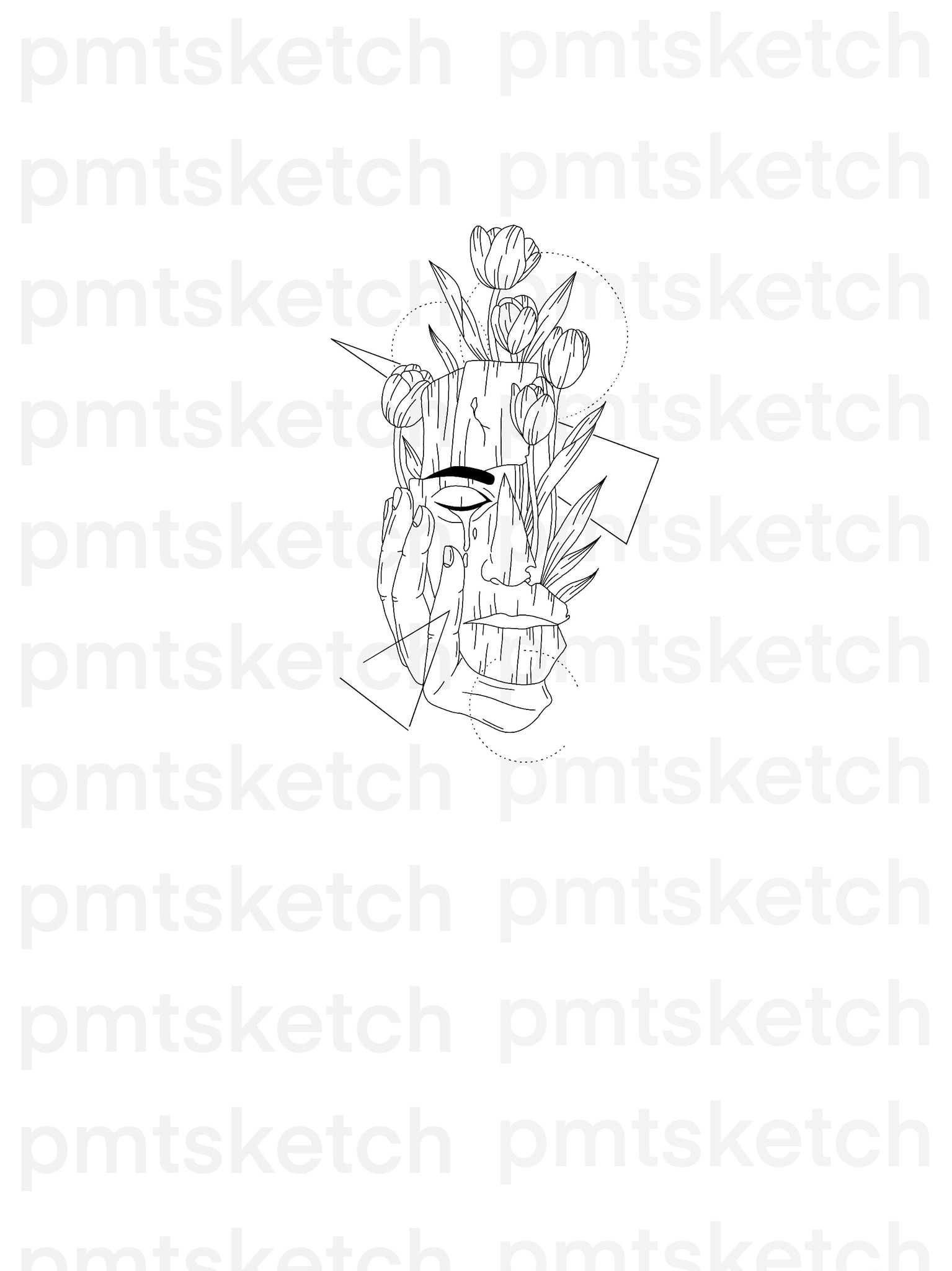 Abstract Wooden Face / Hand / Flowers