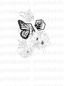 Hexagons / Butterfly / Flowers